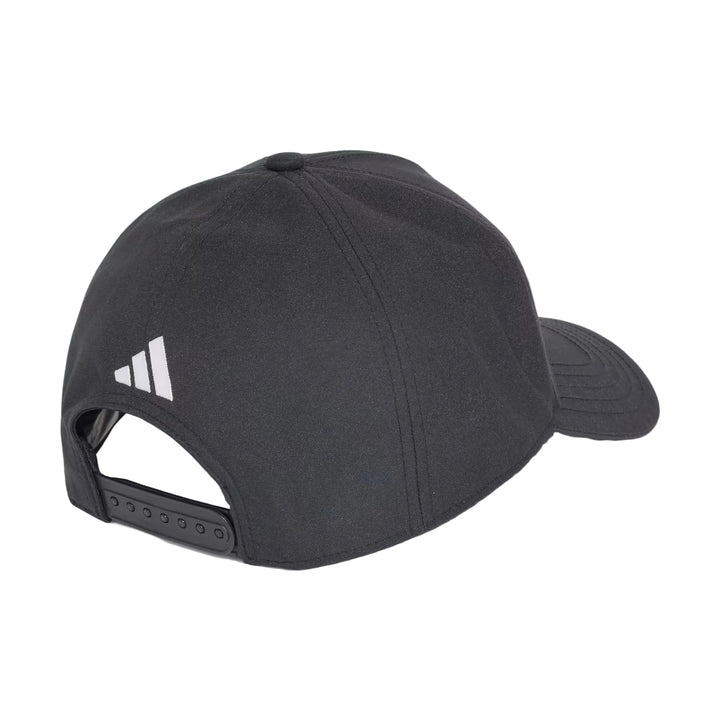 Black cap with mesh back on a light gray background