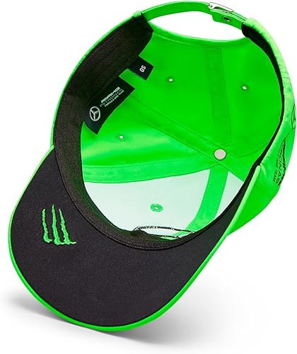 Mercedes AMG F1 Team George Russell Driver Green and black Kids Unisex cap with visible brand logo on a white background with a Monster Claw Logo under the brim 