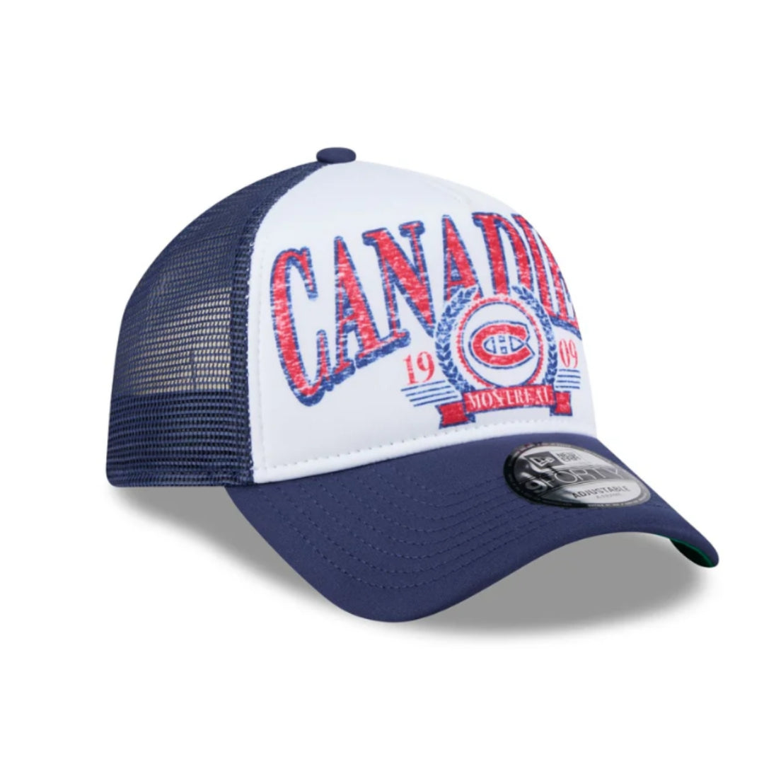 Montreal Canadiens Distressed 9FORTY A-Frame Men's Trucker Cap - White and Navy