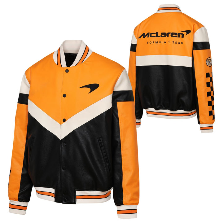 2025 McLaren F1™ Team 'Turbo Charged' Vegan Leather Bomber Men's Jacket - Papaya/Black