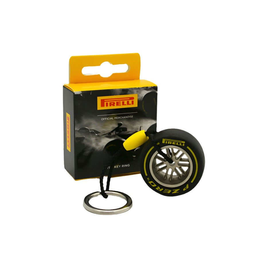 Pirelli P Zero Official F1 Medium Tire Yellow Compound Keyring With Wheel