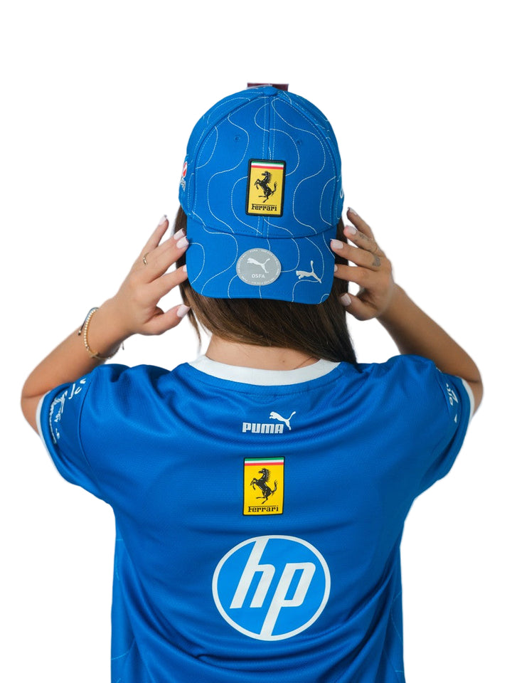 2025 Scuderia Ferrari HP F1 Monza GP Unisex Tee and Baseball Hat - Blue Scozia 