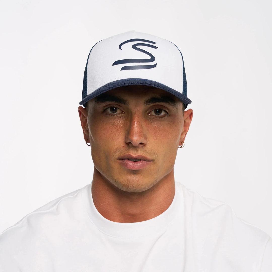 Ayrton Senna Signature Meshed Trucker Men's Cap - Navy and White 