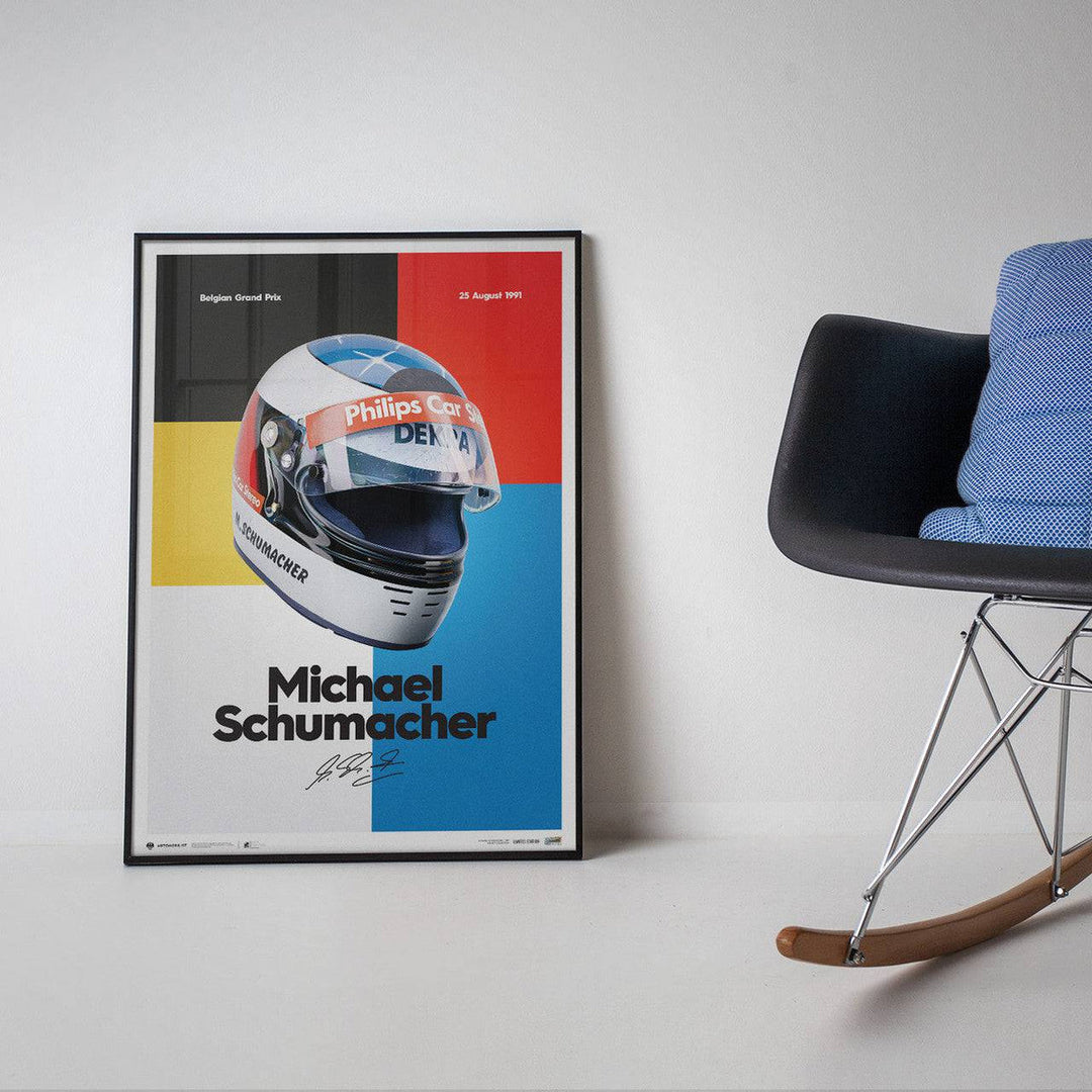 Michael Schumacher 1991 Belgian GP Helmet Mini Poster - Multicolor