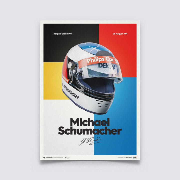 Michael Schumacher 1991 Belgian GP Helmet Mini Poster - Multicolor