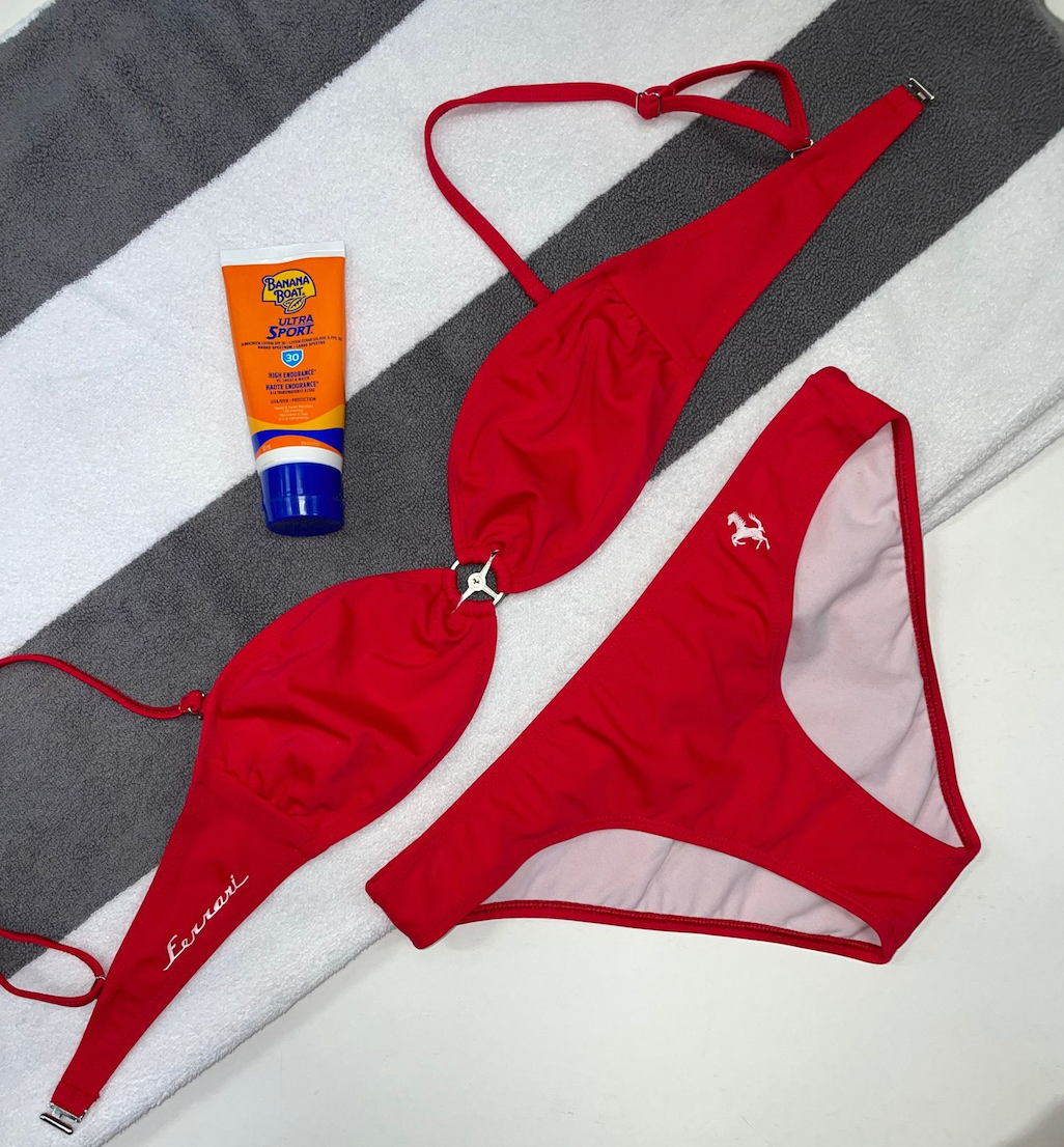 Ferrari 'Retro' Logo Classic Bikini Top and Bottom Bikini Set - Red