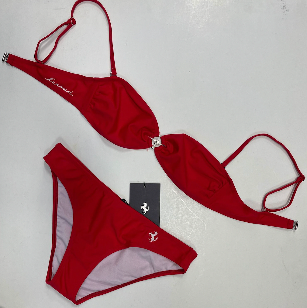 Ferrari 'Retro' Logo Classic Bikini Top and Bottom Bikini Set - Red