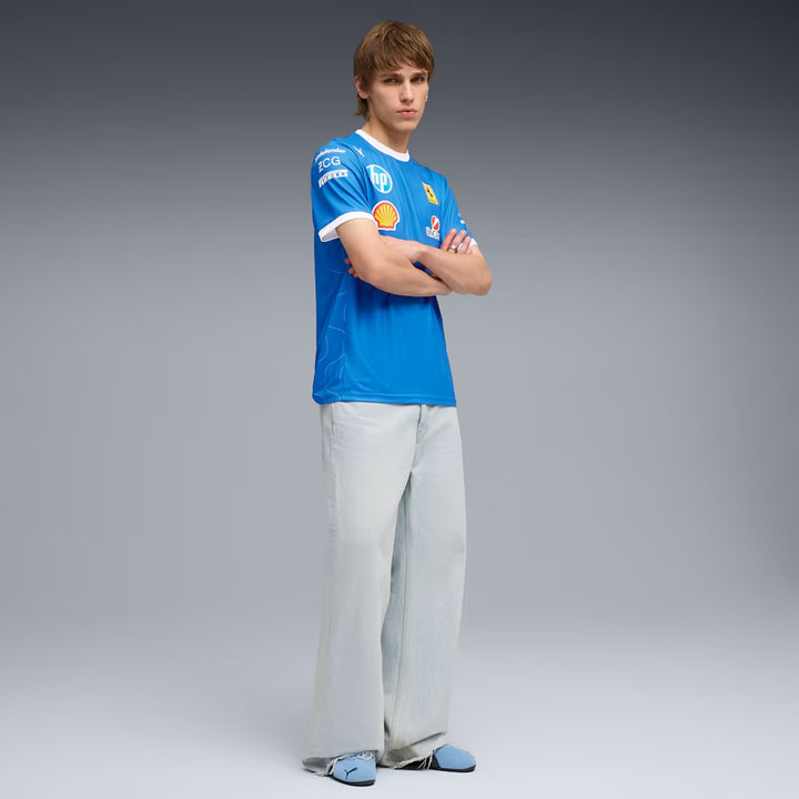 2025 Scuderia Ferrari Monza GP Blue Scozia T-shirt - Limited Edition, Lauda Tribute, Official Puma F1 Merchandise
