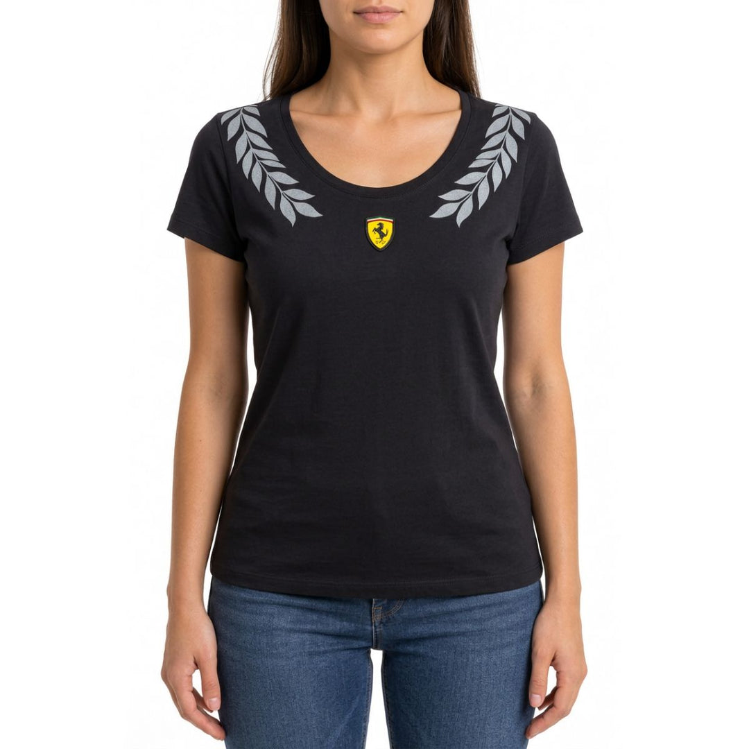 Scuderia Ferrari F1™ Scoop Neck Laurel Wreath Women's T-Shirt - Black/White
