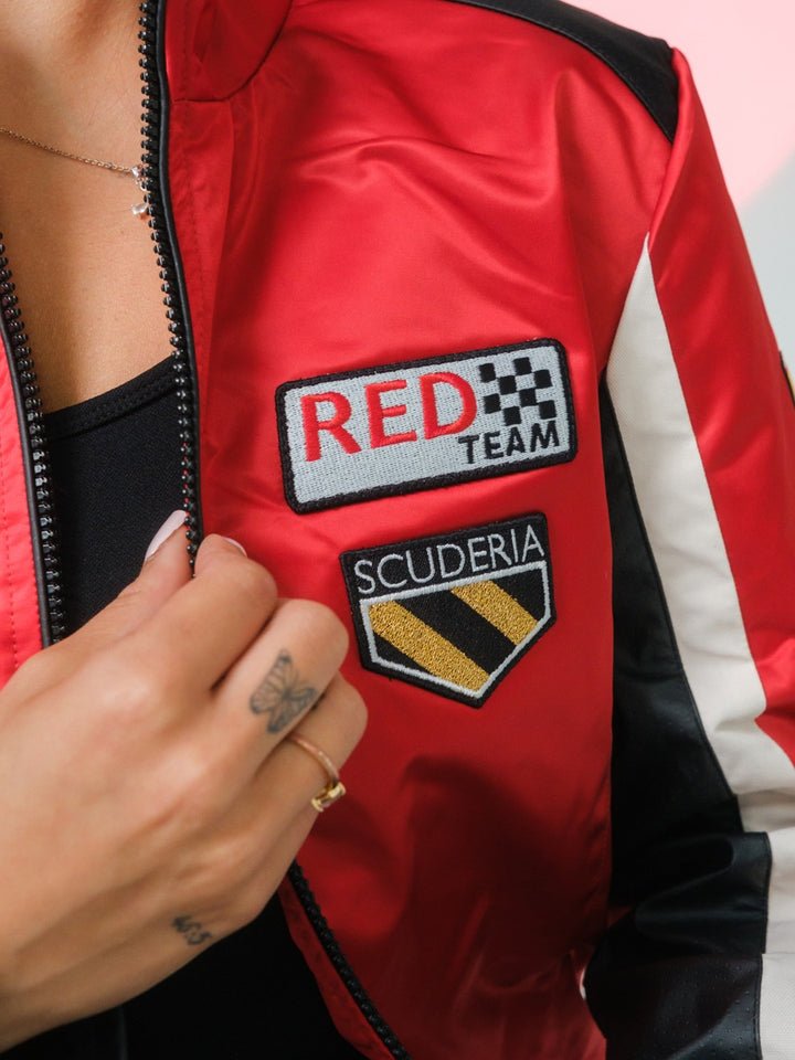 Scuderia Ferrari F1 Ladies Glitter Bomber Jacket  - Red