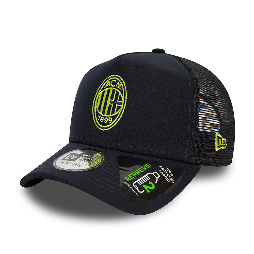 NEW ERA X AC MILAN TRUCKER CAP WITH NAVY BLUE AND NEON LOGO
