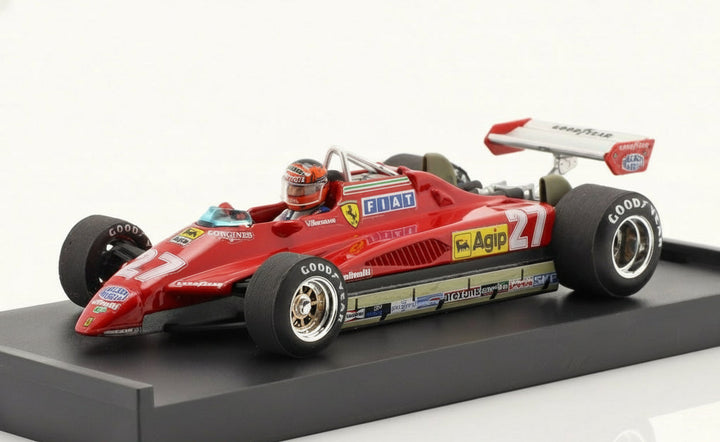 Gilles Villeneuve Ferrari F1 126C2 #27 2nd San Marino GP formula 1 1982 1:43 Scale Diecast Car by Brumm - Red 
