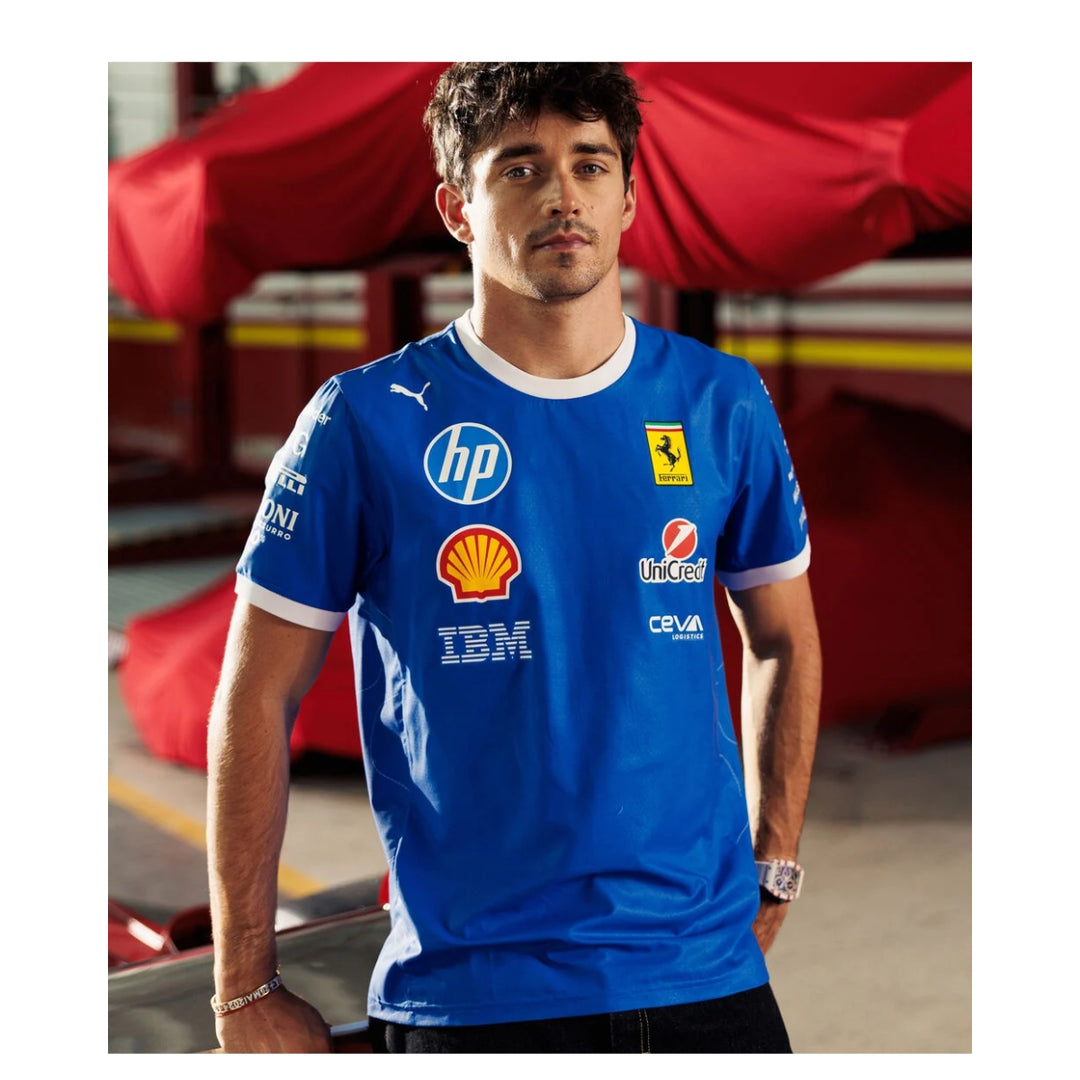 2025 Scuderia Ferrari  HP F1™ Team Monza GP Men's T-shirt - Blu Scozia
