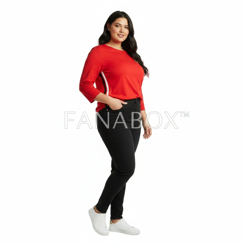 Ferrari Ladies Plus Size Long Sleeve Crew Neck T-Shirt - Red