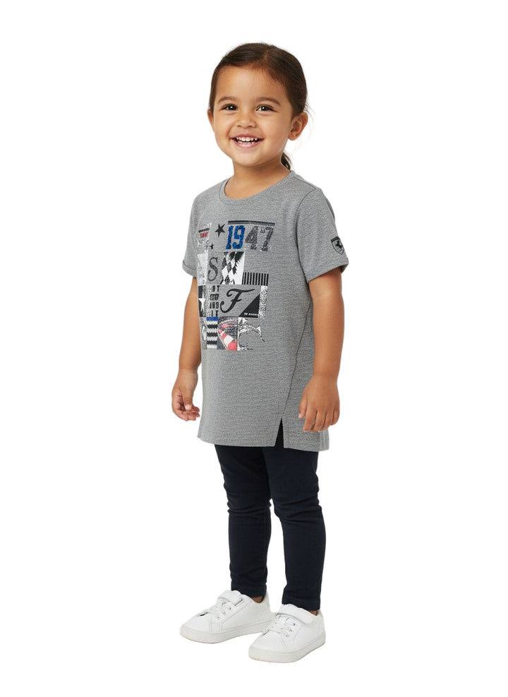 Scuderia Ferrari F1 Team 1947 Patchwork Graphic Toddler Little Girl Jersey T-shirt - Grey