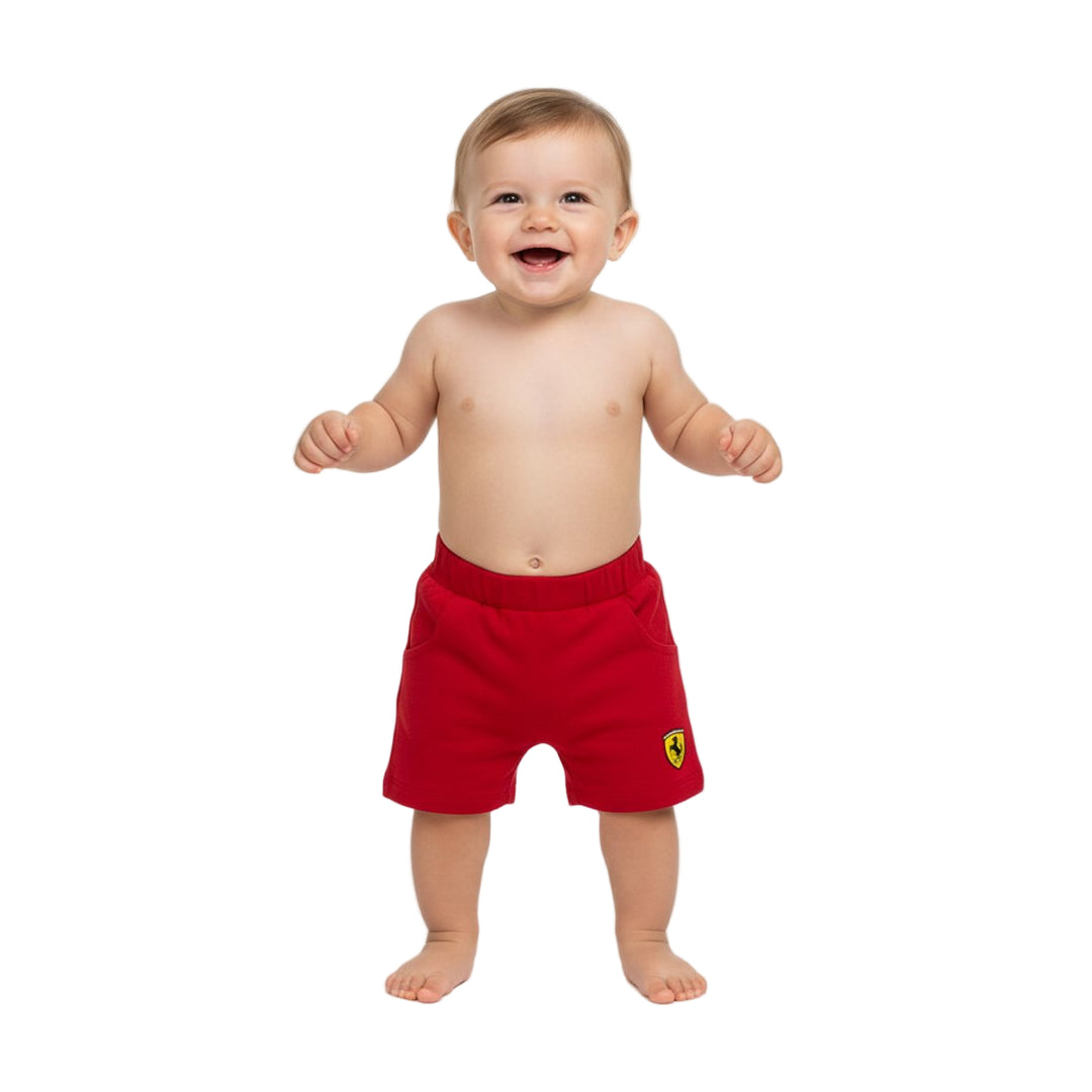 Scuderia Ferrari Baby Girls Boys Shorts  with Logo Shield for Infant Newborn -Lightweight Cotton in Red Color