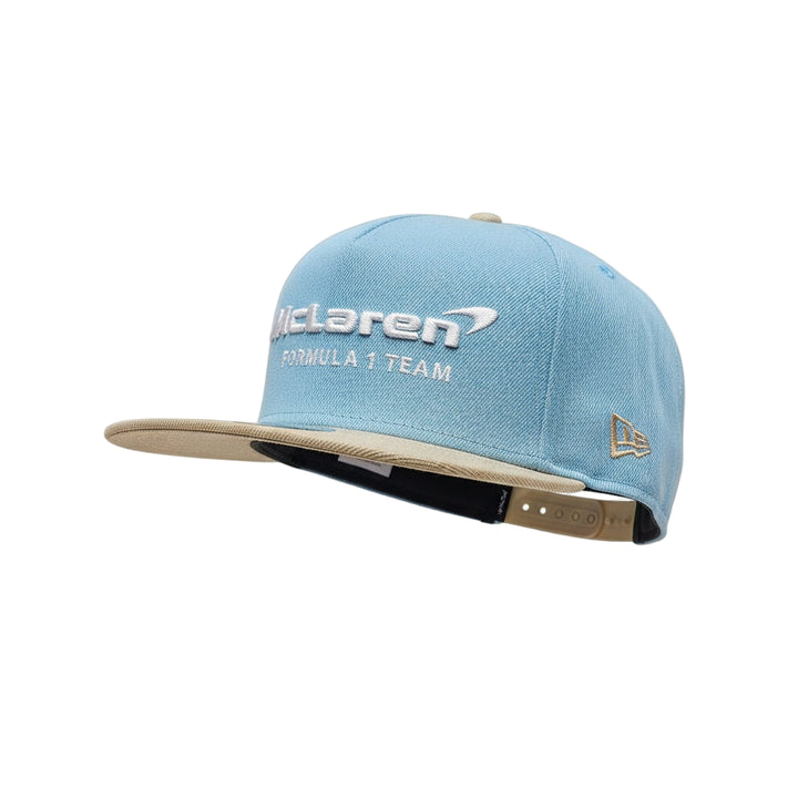 McLaren F1 New Era Two-Tone Color Pack A-Frame 9FIFTY Snapback Flat Brim Adult Hat – Sky/Cream