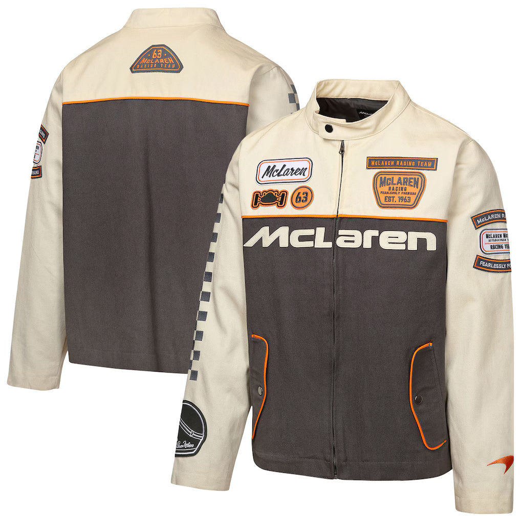 2025 McLaren F1 Team Moto Men's Jacket - Beige and Grey 