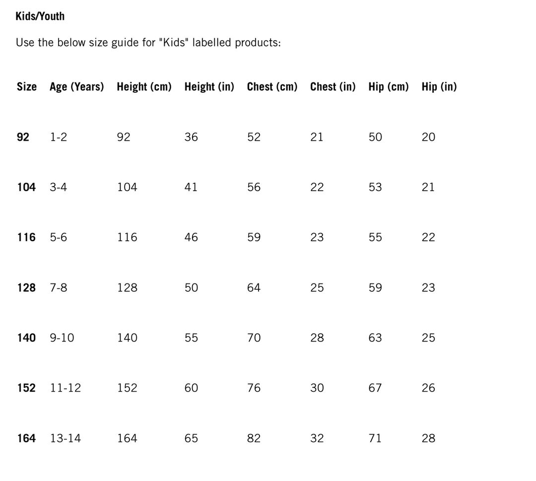 Kids Mercedes AMG Size Chart Grille de Taille Marchandise Enfant Mercedes F1 Team 