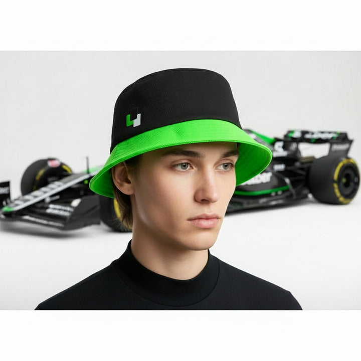 Stake F1 Kick Sauber Team Bucket Hat - Black and Neon Green 
