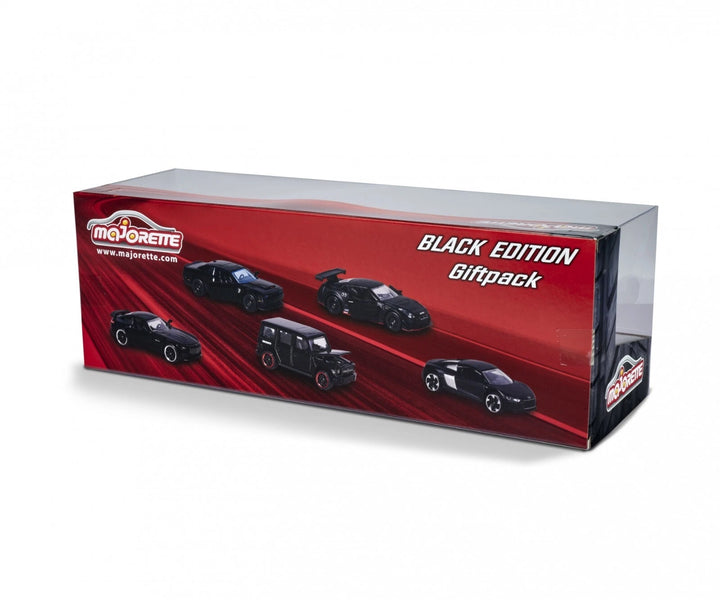 Majorette Black Edition 5 Pieces Audi R8 Coupé Nissan GT-R Nismo GT3 Brabus B63s Mercedes-AMG GT R Dodge Challenger SRT Hellcat Giftpack 1:64 Model Cars - Black