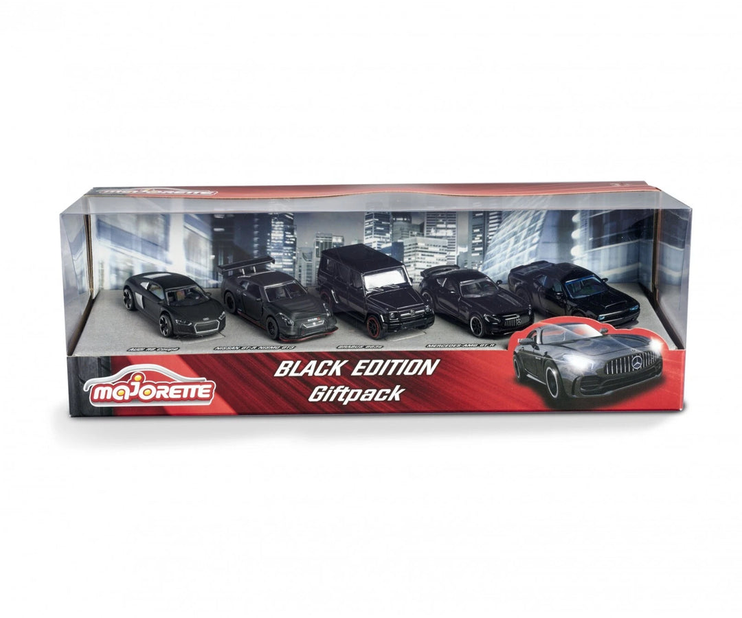 Majorette Black Edition Mercedes Dodge Nissan Audi Brabus. 5 Pack Gift Set 1:64 Scale - Black 