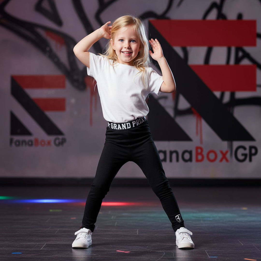 Little Girl wearing Scuderia Ferrari F1 Grand Prix black youth leggings