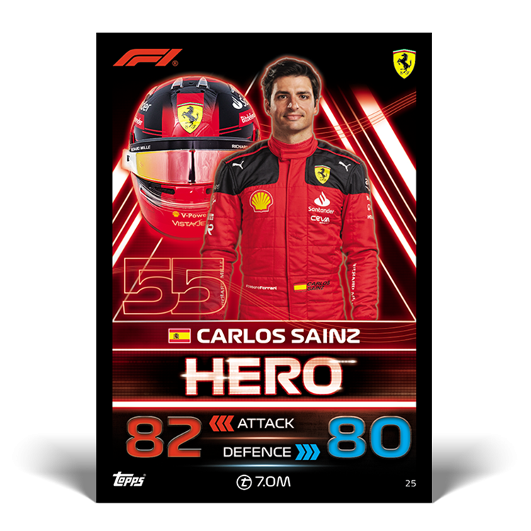 2023 Scuderia Ferrari Carlos Sainz F1 Hero F1 Formula 1 Turbo Attax 2023 Official Topps Trading Cards Red 