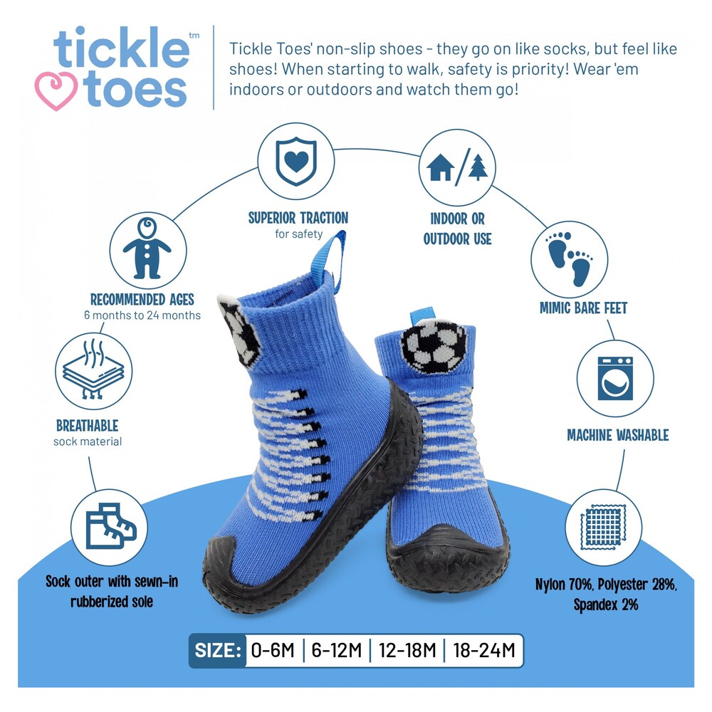 Zapatos Antideslizantes Tickle Toes Boys Azules Con Encaje De Imitación Blanco Y Diseño De Balón De Fútbol - Niños - Azul