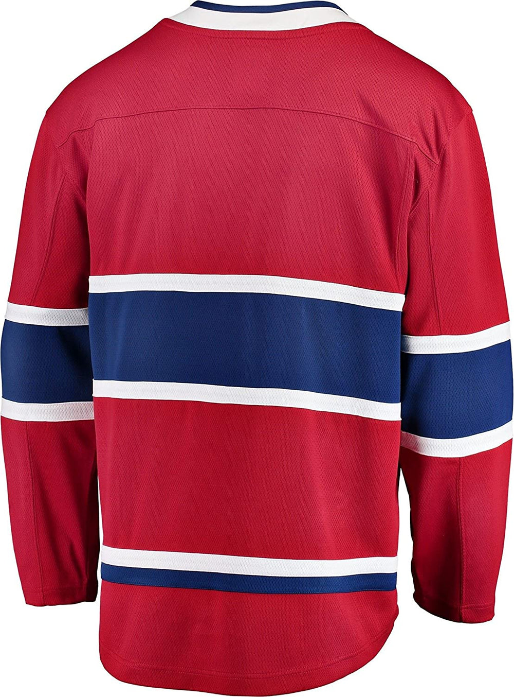 Chandail domicile rouge des Canadiens de Montréal Fanatics Breakaway pour hommes, montrant le logo embossé et les détails officiels de la LNH, conçu pour les partisans; chandail Canadiens de Montréal Fanatics Breakaway offrant confort et authenticité; chandail Canadiens de Montréal Fanatics Breakaway en polyester léger.