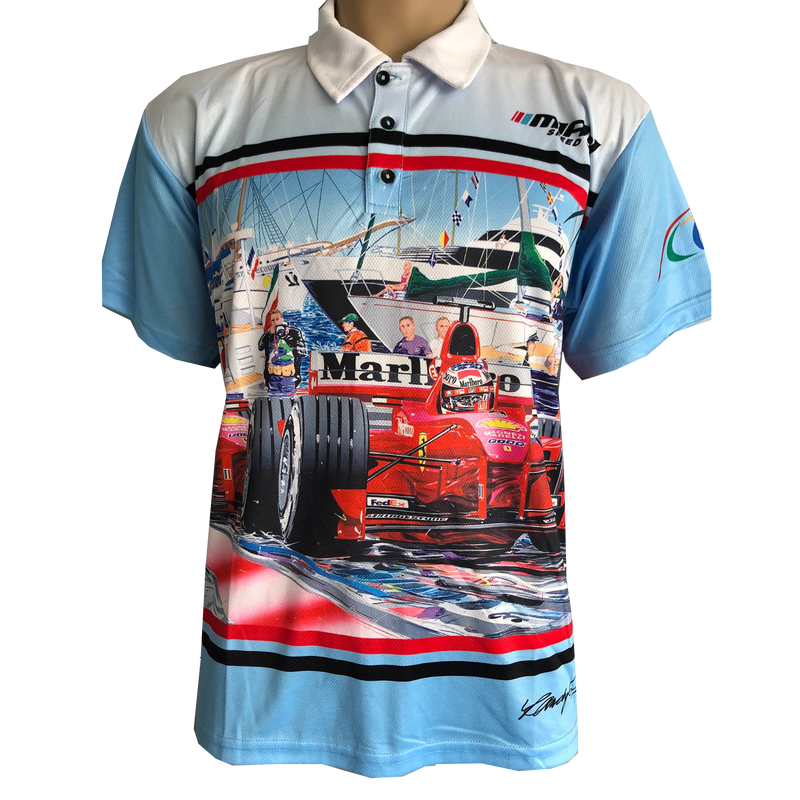 Michael Schumacher Ferrari Miami Grand Prix Polo Shirt - Men - Blue