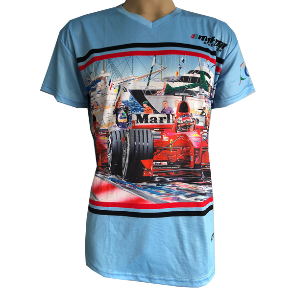 Michael Schumacher Ferrari Miami Grand Prix T-Shirt Col V - Femme - Bleu