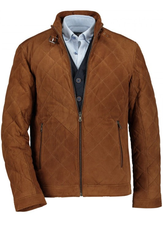 State of Art Leather Goat Suede Modern Classics Bomber Jacket - Men - Cognac Brown